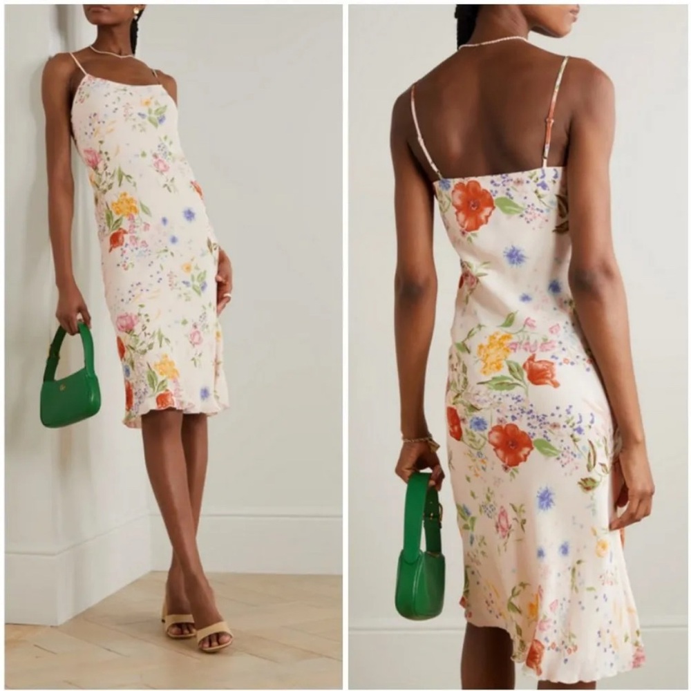 Reformation Emerick slip Floral Midi Dress - Cream with Multicolor Accents
